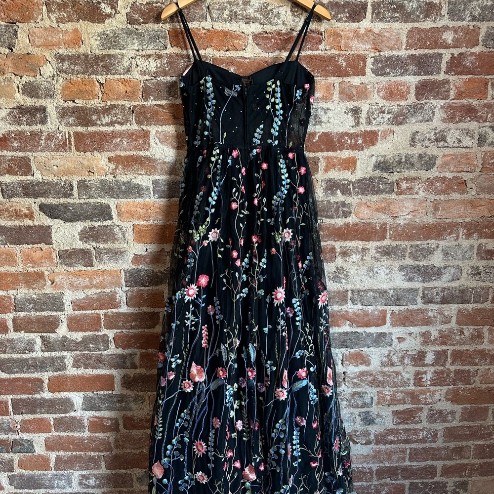 City Studio Black Floral Embroidered Evening Gown